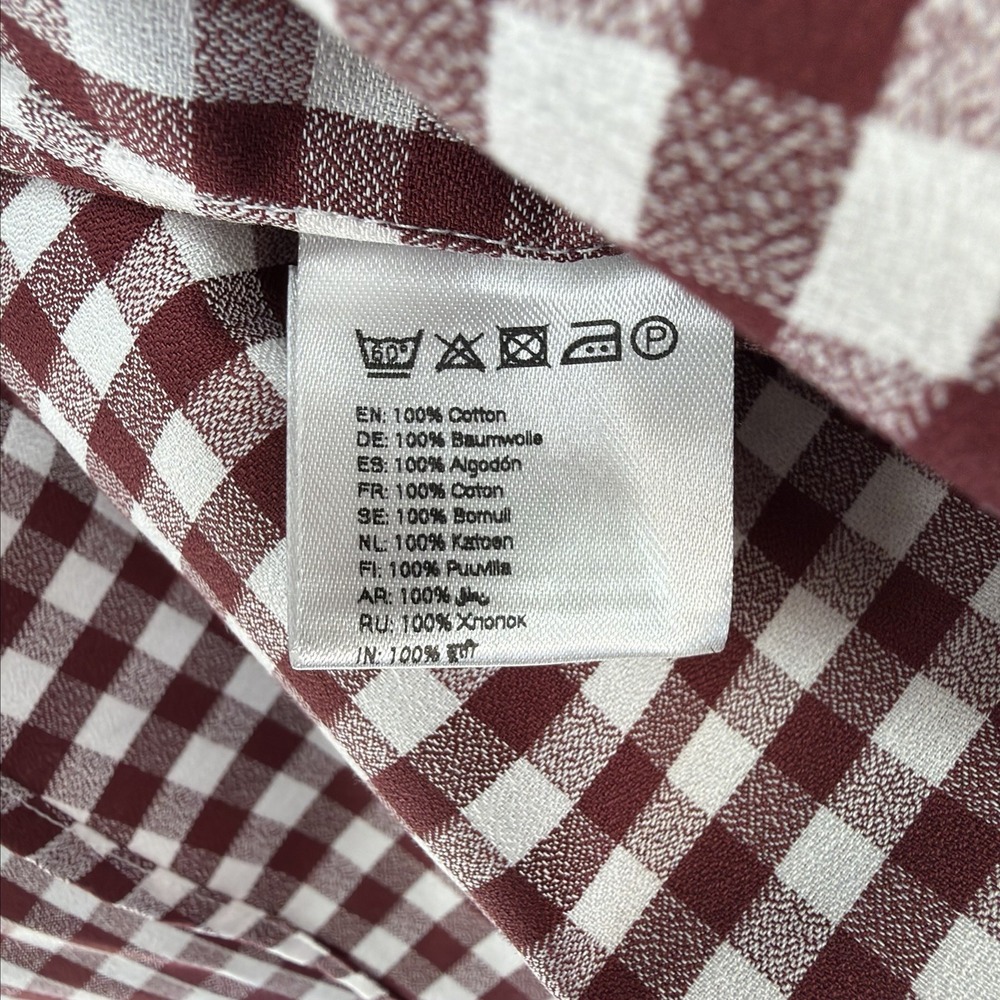 Eton Shirt Mens Med 39 / 15.5 Red White Gingham Check Plaid Slim Fit Button Down - Picture 12 of 16